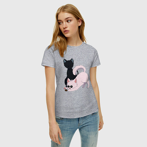 Женская футболка Магическая битва Сатору Годзё Сугуру Гэто коты / Меланж – фото 3