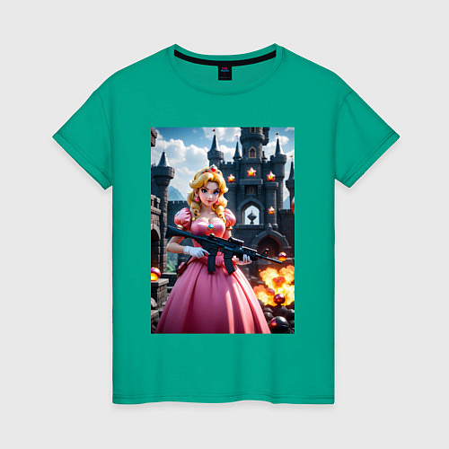 Женская футболка Принцесса Пич с автоматом / Зеленый – фото 1