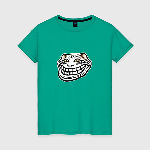 Женская футболка Мемное лицо кота / Зеленый – фото 1