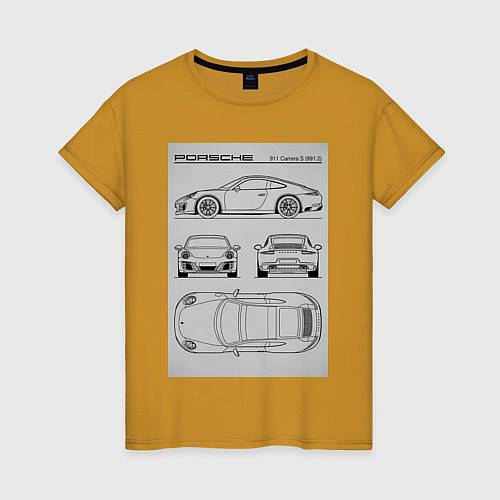 Женская футболка Porsche 911 гоночный автомобиль / Горчичный – фото 1