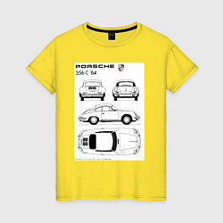 Футболка хлопковая женская Машина Porsche, цвет: желтый