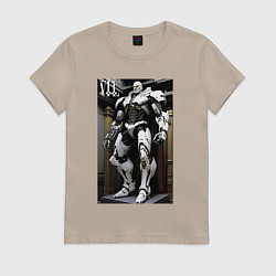 Футболка хлопковая женская Ленин киборг - нейросеть, цвет: миндальный