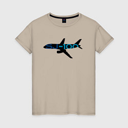 Футболка хлопковая женская Черный облик Superjet-100 с цветным названием, цвет: миндальный