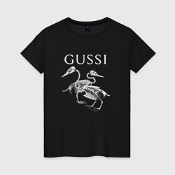 Футболка хлопковая женская Gussi - два скелета гусей, цвет: черный