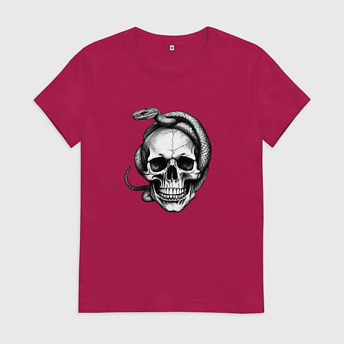 Женская футболка Череп со змеёй / Маджента – фото 1