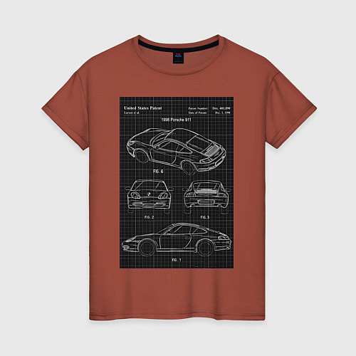 Женская футболка Porsche 911 автомобиль чертеж / Кирпичный – фото 1