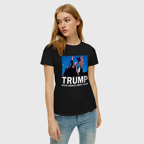 Женская футболка Дональд Трамп / Черный – фото 3