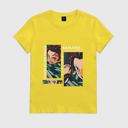 Футболка хлопковая женская Клинок рассекающий демонов Kamado Tanjiro, цвет: желтый