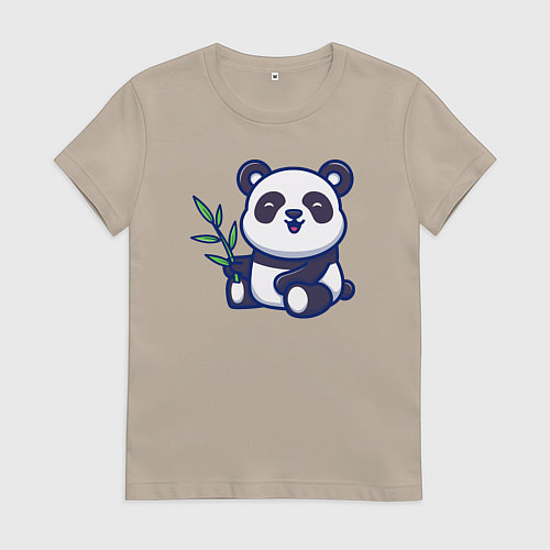 Женская футболка Панда с веточкой / Миндальный – фото 1
