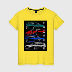 Футболка хлопковая женская JDM автомобили, цвет: желтый