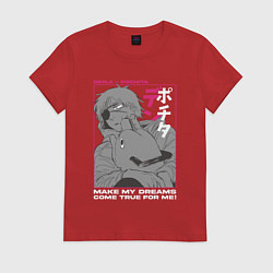 Футболка хлопковая женская Человек-бензопила Денджи Почита, цвет: красный