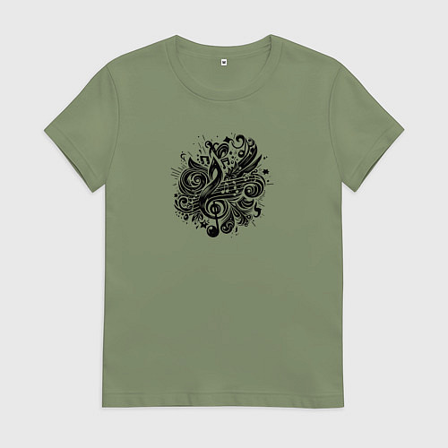 Женская футболка Орнамент со скрипичным ключом тату стиль / Авокадо – фото 1