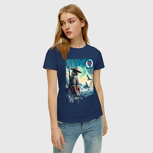 Женская футболка Японский самурай - призрак Цусимы / Тёмно-синий – фото 3