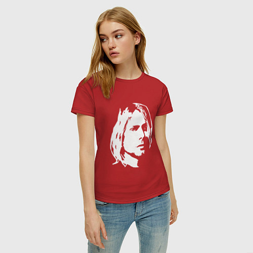 Женская футболка Курт Кобейн портрет лица / Красный – фото 3