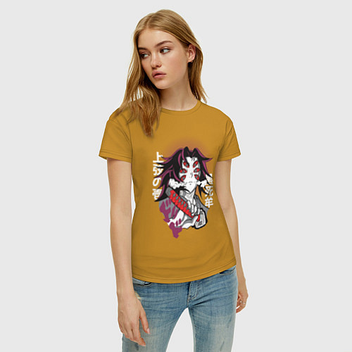 Женская футболка Клинок рассекающий демонов 1 Высшая Луна Кокушибо / Горчичный – фото 3
