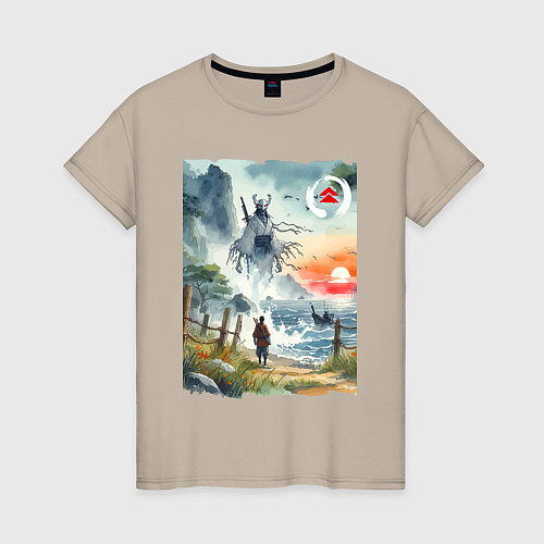Женская футболка Ghost of Tsushima - watercolor / Миндальный – фото 1