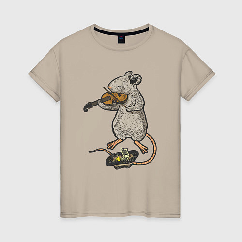 Женская футболка Мышонок скрипач / Миндальный – фото 1