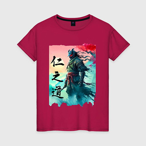Женская футболка Japanese samurai - ghost of Tsushima sketch / Маджента – фото 1