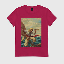 Футболка хлопковая женская Моряк и подзорная труба, цвет: маджента