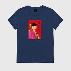 Футболка хлопковая женская Чон Джонгук, цвет: тёмно-синий
