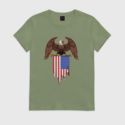 Футболка хлопковая женская Орёл с американским флагом, цвет: авокадо