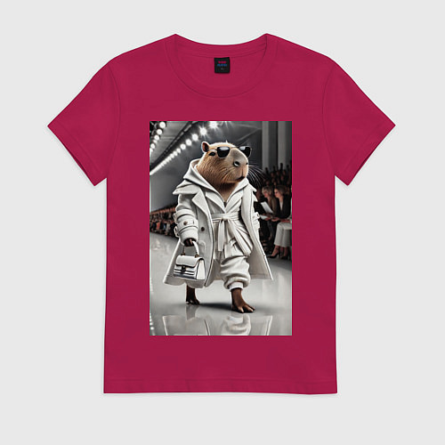 Женская футболка Модный капибара манекенщик - дефиле животных / Маджента – фото 1