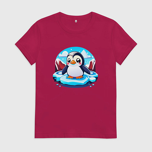 Женская футболка Пингвинёнок на льдине / Маджента – фото 1