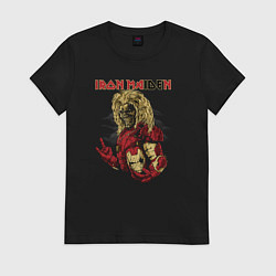 Футболка хлопковая женская Iron Maiden rock band, цвет: черный