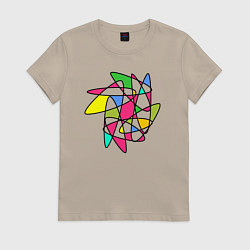 Футболка хлопковая женская Абстрактный радужный коллейдоскоп, цвет: миндальный