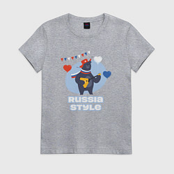 Футболка хлопковая женская Русский медведь с балалайкой и флагом, цвет: меланж