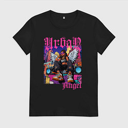 Футболка хлопковая женская Городская девушка ангел в стиле хип-хоп, цвет: черный