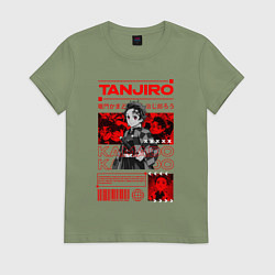 Футболка хлопковая женская Тандзиро Камадо Клинок рассекающий демонов стиль, цвет: авокадо
