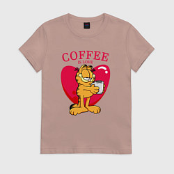 Футболка хлопковая женская Coffee is love Гарфилд, цвет: пыльно-розовый