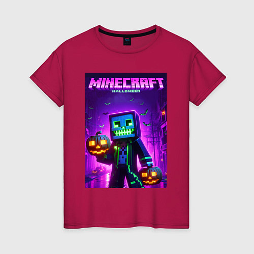 Женская футболка Minecraft - halloween neon glow / Маджента – фото 1