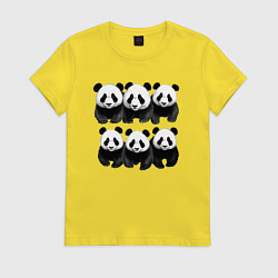 Футболка хлопковая женская Шесть панд, цвет: желтый