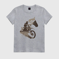 Футболка хлопковая женская Мотокросс и лошади, цвет: меланж