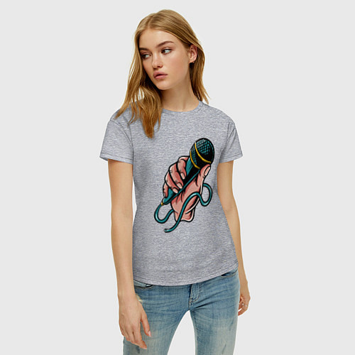 Женская футболка Микрофон в руке / Меланж – фото 3