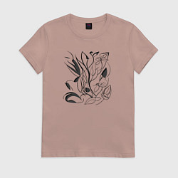 Футболка хлопковая женская Загадочные цветочные элементы, цвет: пыльно-розовый