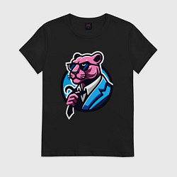 Футболка хлопковая женская Брутально розовая пантера, цвет: черный