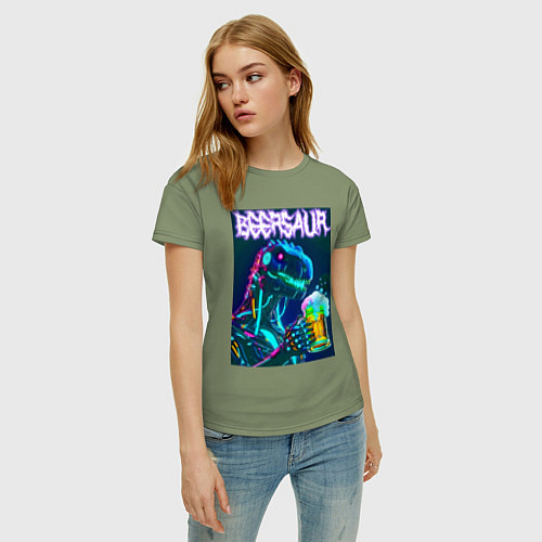 Женская футболка Neon cyber beersaur - neon glow fantasy / Авокадо – фото 3