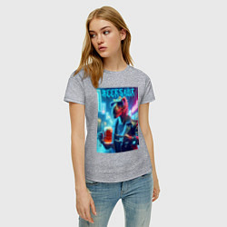 Футболка хлопковая женская Cyber cool dude Dino - ai art fantasy, цвет: меланж — фото 2