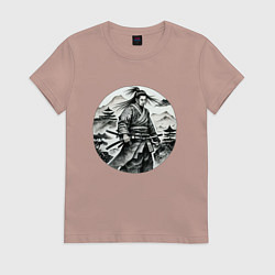 Футболка хлопковая женская Самурай графика, цвет: пыльно-розовый