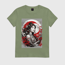 Футболка хлопковая женская Китайская девушка, цвет: авокадо
