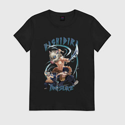 Футболка хлопковая женская Клинок рассекающий демонов Hashibira Inosuke, цвет: черный