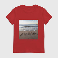 Футболка хлопковая женская Имя Анна на песке, цвет: красный