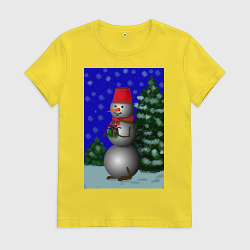 Женская футболка Снеговичок с подарком под елкой / Желтый – фото 1