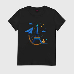 Футболка хлопковая женская Значок telegram и цепь, цвет: черный