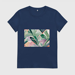 Футболка хлопковая женская Листья акварель, цвет: тёмно-синий