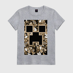 Футболка хлопковая женская Герои Minecraft, цвет: меланж