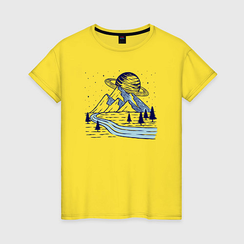 Женская футболка Сатурн и горы / Желтый – фото 1